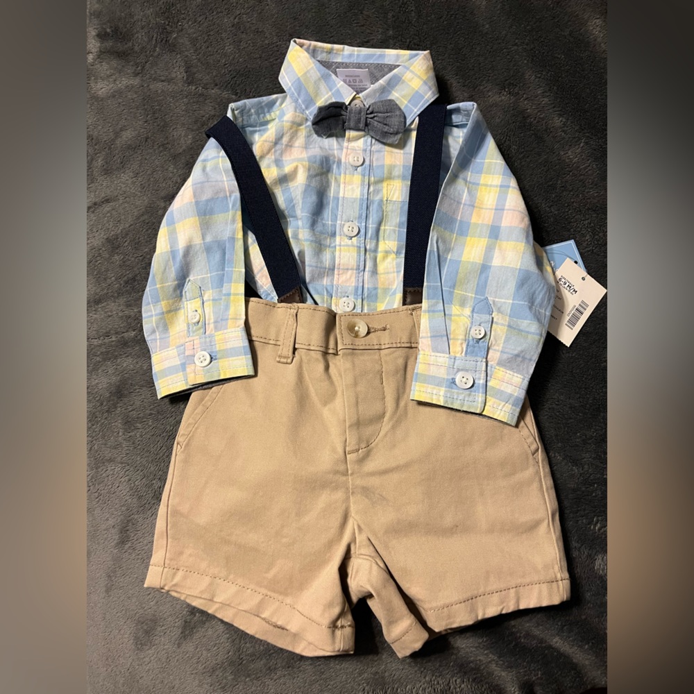 Spring celebrations-Baby Boys Plaid Button Up Bodysuit And Dress Shorts Set